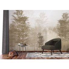 Fotobehang van een sepia bos in de woonkamer, brengt een warme en rustieke sfeer met een vleugje vintage charme.