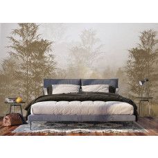 Een rustgevend fotobehang van een sepia bos in de slaapkamer, creëert een kalme en nostalgische ambiance om in weg te dromen.