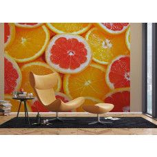Een fotobehang van sinaasappels schijven fruit in een woonkamer met Airtex.