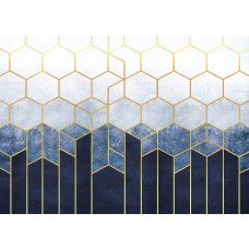 Een fotobehang van stijlvolle gouden zeshoeken in abstracte stijl.