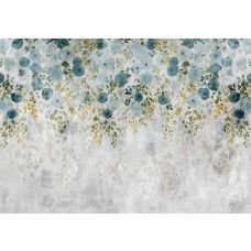 Een fotobehang van stijlvolle hangplanten tegen stoer beton met bloemen.