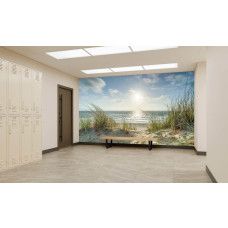 Fotobehang Strand met Duinen en Zee in een sportschool met kalme en natuurlijke achtergrond.