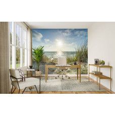 Fotobehang Strand met Duinen en Zee in een kantoor met uitzicht op duinen en blauwe zee.