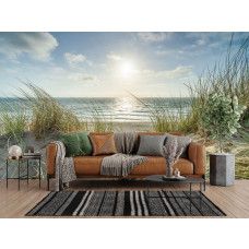 Fotobehang Strand met Duinen en Zee in een moderne woonkamer met uitzicht op zee.