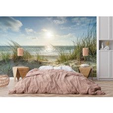 Fotobehang Strand met Duinen en Zee in een slaapkamer met serene en ontspannende sfeer.