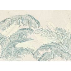 Een fotobehang met subtiele palmbladeren, waarin zachte groentinten en verfijnde palmbladeren zorgen voor een rustige en natuurlijke uitstraling.