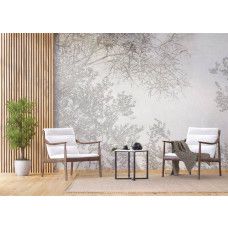 Fotobehang met takken silhouetten in een bedrijfsruimte, voegt een strakke en inspirerende touch toe aan de werkomgeving.