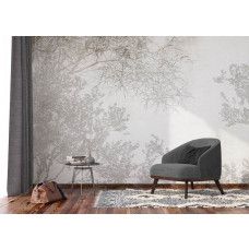 Een minimalistisch fotobehang van takken silhouetten in een moderne huiskamer, combineert natuur met een moderne uitstraling.