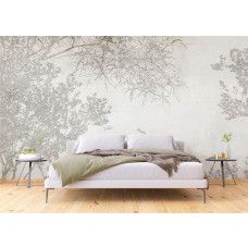 Een rustgevend fotobehang van takken silhouetten in de slaapkamer, creëert een serene en tijdloze ambiance om in weg te dromen.