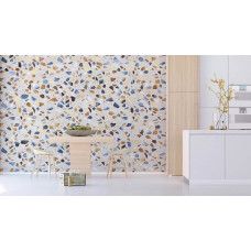 Fotobehang van terrazzo marmer natuursteen voor de keuken, met een moderne uitstraling die de ruimte een luxueuze sfeer geeft.