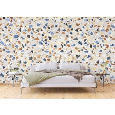 Fotobehang van terrazzo marmer natuursteen voor de slaapkamer, met een modern en strak ontwerp dat een luxe uitstraling biedt.