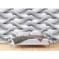 Een 3D fotobehang van touwen in een rustige slaapkamer.