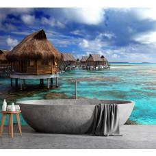 Fotobehang, Tropisch strandhuis water