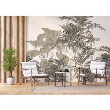 Fotobehang met een tropische compositie in een bedrijfsruimte, voegt een energieke en inspirerende touch toe aan de werkomgeving.