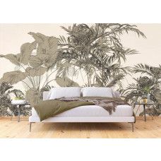 Een opvallend fotobehang van een tropische compositie in de slaapkamer, creëert een levendige en ontspannen ambiance om in weg te dromen.