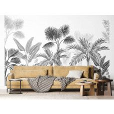 Een fotobehang van tropische planten in de jungle voor de woonkamer.