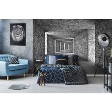 Fotobehang in de slaapkamer met een grijze tunnel van steen in 3D die visuele diepte en moderniteit brengt.