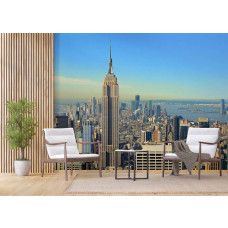 Een fotobehang van het uitzicht op Manhattan, New York in een woonkamer met Airtex-behang.