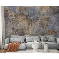 Een fotobehang van urban jungle met planten en bladeren op beton in een woonkamer met Airtex.