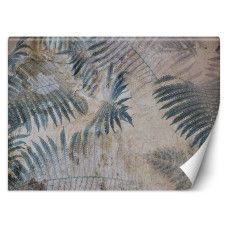 Fotobehang, Varenblad palm beton muur 3D