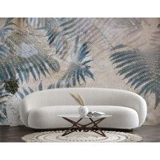 Fotobehang, Varenblad palm beton muur 3D