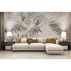 Fotobehang, Varenblad palm beton 3D