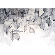 Fotobehang met verfijnde bladeren in monochroom en minimalistische stijl.