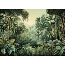 Een fotobehang met een watercolor jungle, waarin tropische bladeren en exotische planten in zachte aquareltinten zorgen voor een artistieke en natuurlijke uitstraling.