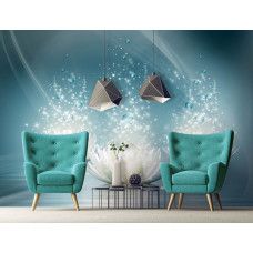 Een fotobehang met abstracte waterlelies in een kunstzinnige bloemenstijl.