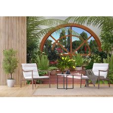 Een fotobehang van een wintertuin met planten en bloemen voor de woonkamer.