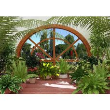 Een fotobehang van een wintertuin met planten en bloemen.