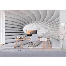 Een fotobehang van een witte 3D-tunnel, ideaal voor het creėren van een moderne en futuristische uitstraling in een kantoor.