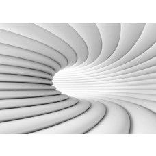 Een fotobehang van een witte 3D-tunnel, die diepte en beweging toevoegt aan een ruimte.