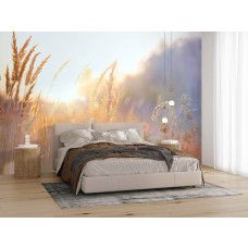 Fotobehang Zonnig Grasland in de Ochtend in een slaapkamer met rustgevend natuurbeeld.