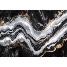 Fotobehang met diepzwart marmer en verfijnde gouden accenten voor een chique en moderne look.