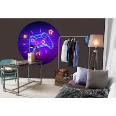 Een behangcirkel met speelse elementen, ontworpen voor een kinderkamer.