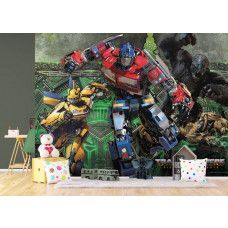 Een fotobehang met Transformers in de kinderkamer, waar de krachtige robots en hun stoere uitstraling zorgen voor een avontuurlijke en energieke sfeer.
