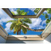 Fotobehang Uitzicht op de Palmboom vanuit het Raam 3D