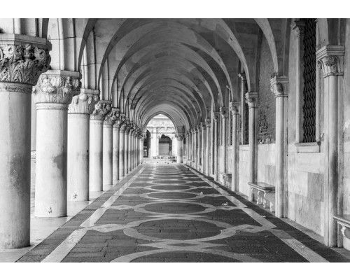 3D-fotobehang van een hal met pilaren, gang met Grieks architectonisch thema.