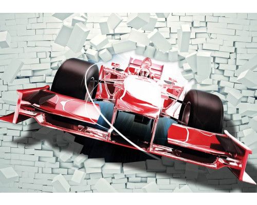 Fotobehang van een rode Formule 1-auto, snelheidsvol en sportief.