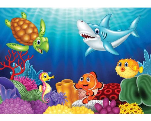 Onderwaterwereld fotobehang met zeedieren in een aquarium voor kinderen.