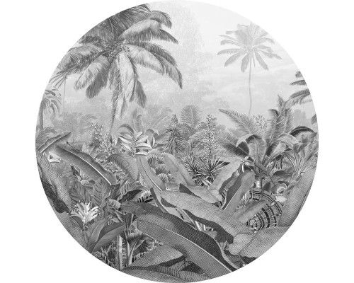 Amazone jungle met exotische planten op een muurcirkel.