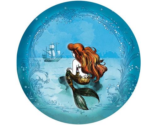 Behangcirkel van Ariel, dromend in haar onderwaterwereld, met vissen en magische zeewiervelden.
