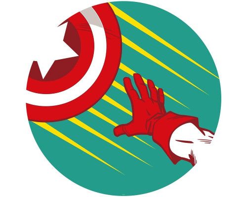 Captain America's schild in pop-art stijl, afgebeeld op een Marvel behangcirkel.