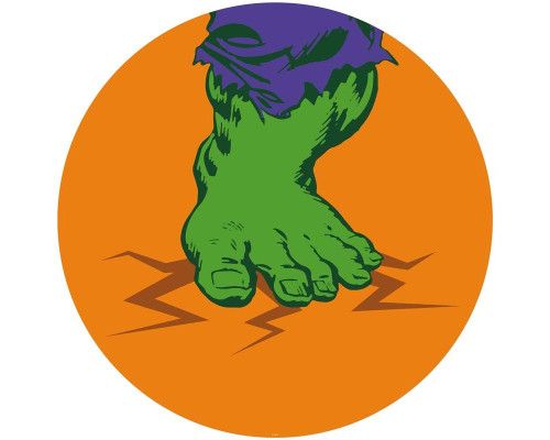 Hulk's voet in pop-art stijl, afgebeeld op een Marvel behangcirkel.