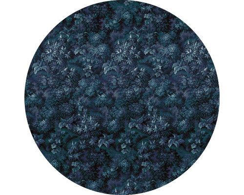 Blauwe tinten in een natuurrijk planten thema op een muurcirkel.