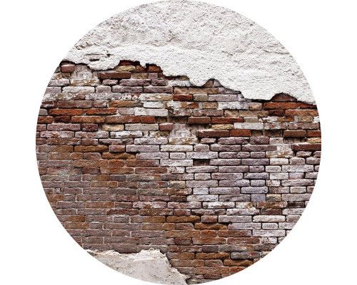 Bakstenen muur met rode stenen, afgebeeld op een industriële behangcirkel.