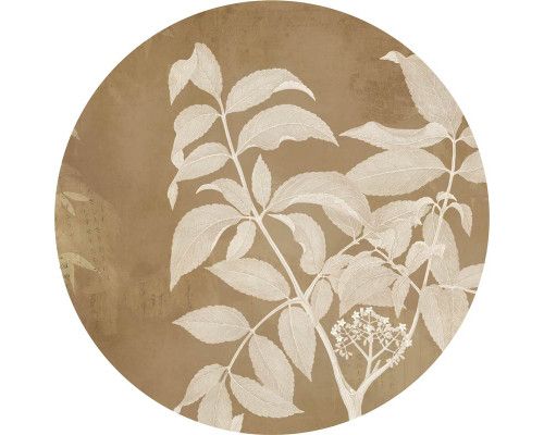 Botanische takken met bloesem op een retro geïnspireerde muurcirkel.