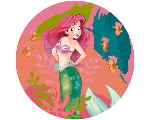 Behangcirkel van Ariel uit De Kleine Zeemeermin, met een onderwaterwereld vol magische wezens en kleurrijke koraalriffen.