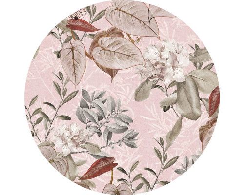 Exotische tuinplanten op een muurcirkel met levendige kleuren.